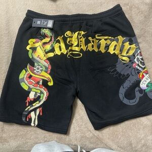 Ed Hardy Black Shorts with Vibrant Graphic